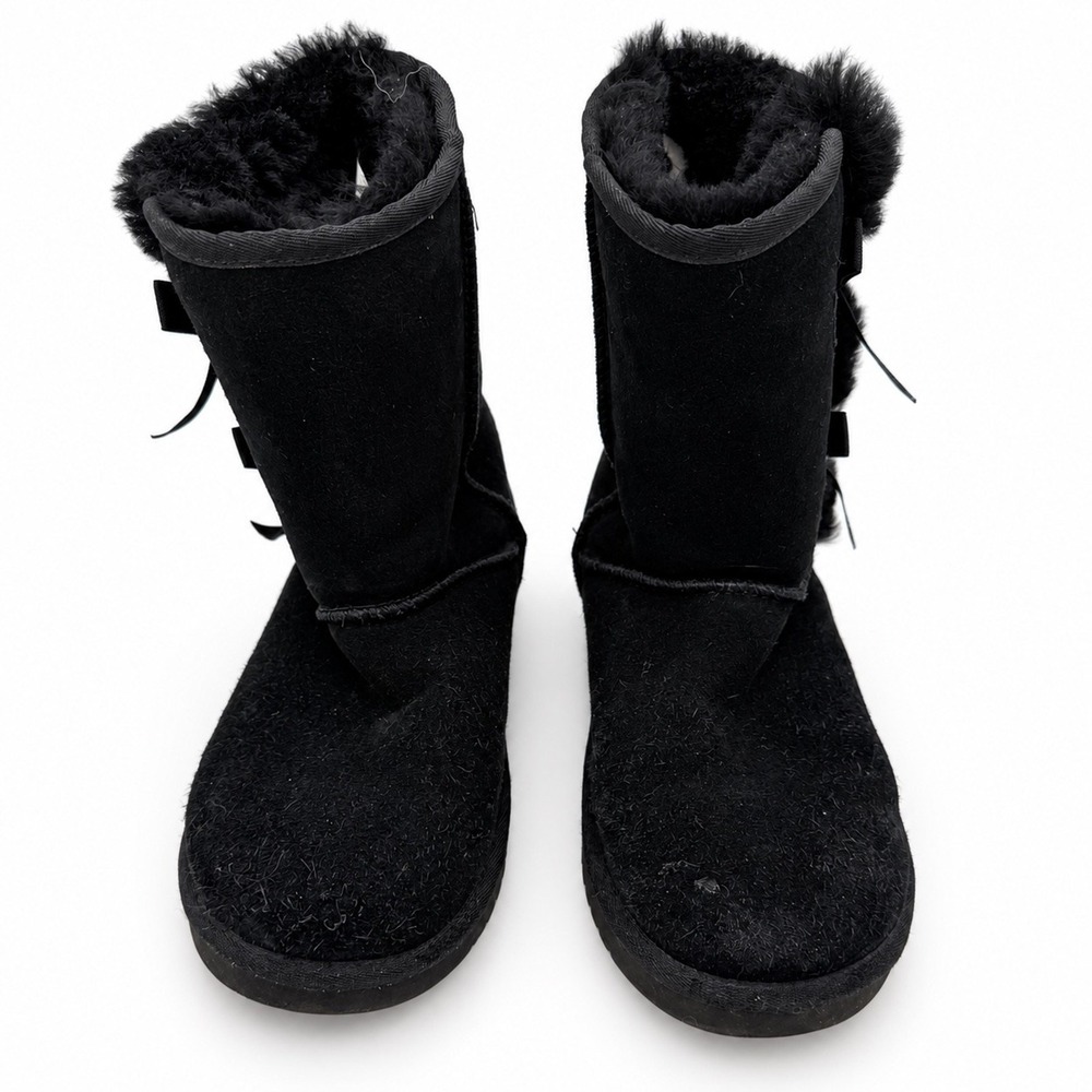 Koolaburra by UGG Mid Calf Boots Women 9 Black Good Suede Shearling Bow 10158